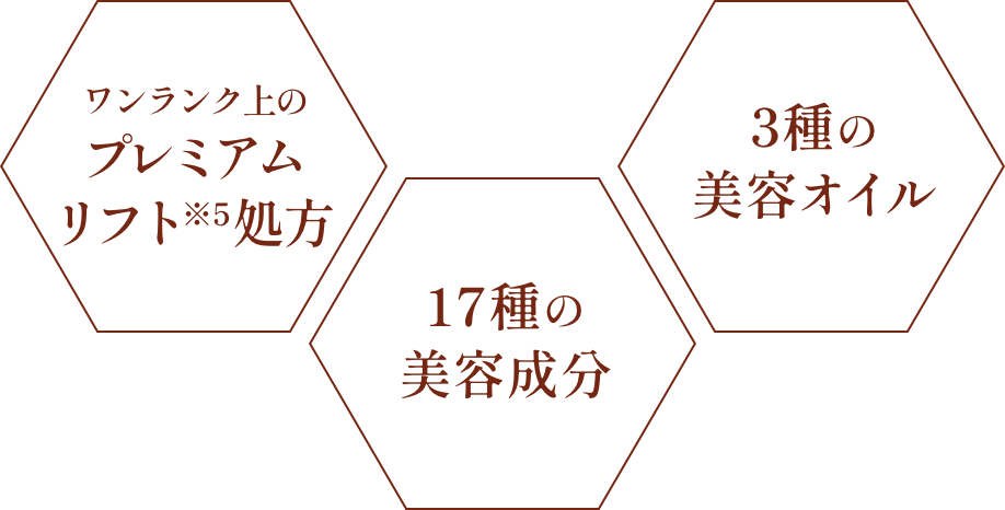 ワンランク上のプレミアムリフト処方・17種の美容成分・3種の美容オイル